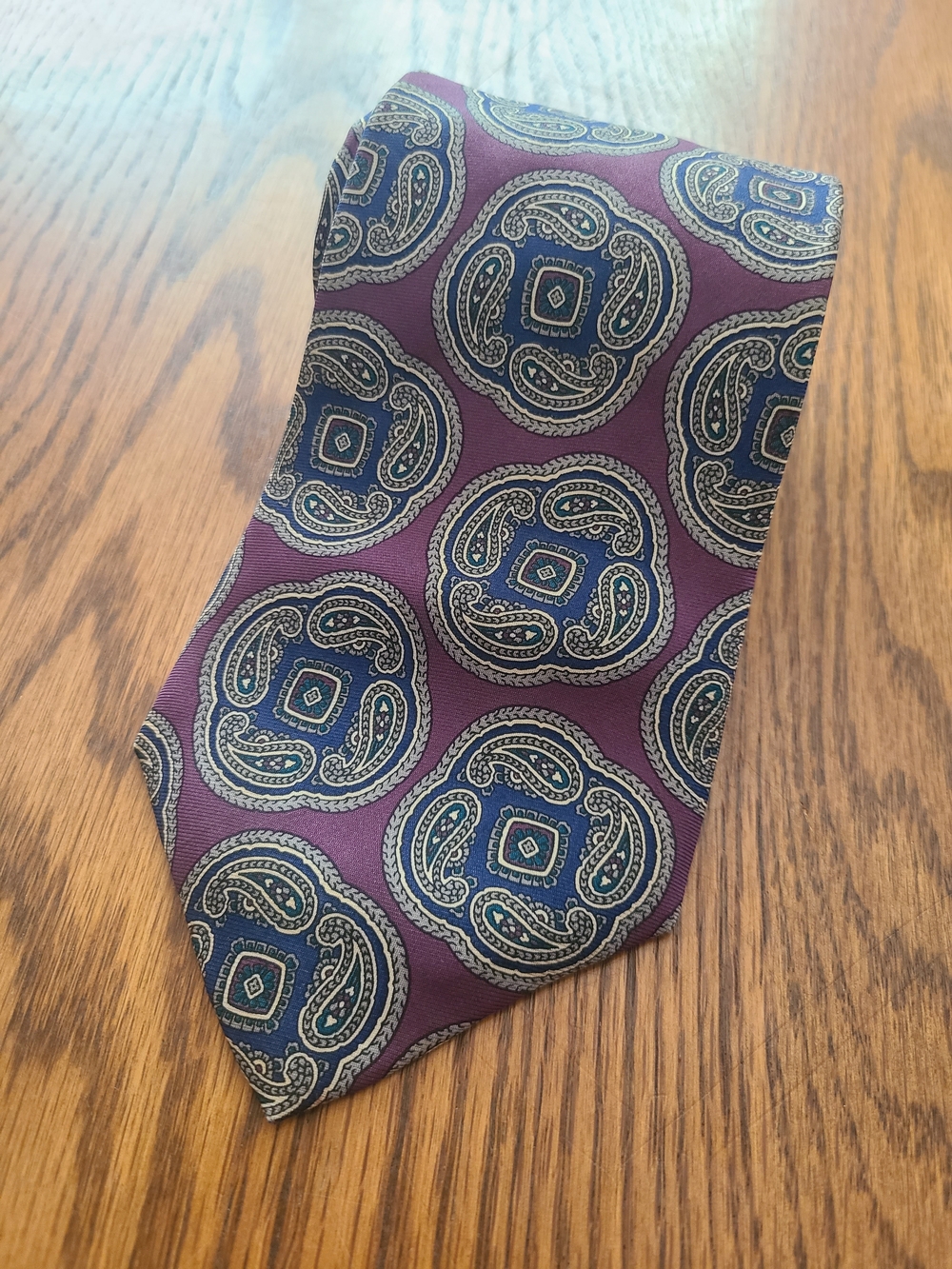 Men's Paisley Medallion Silk Tie in Purple and Navy